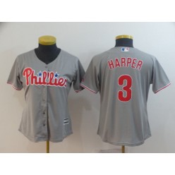 MLB Philadelphia Phillies 3 Bryce Harper Gray Women Cool Base Jersey