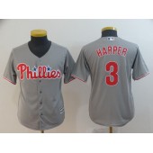 MLB Philadelphia Phillies 3 Bryce Harper Gray Youth Cool Base Jersey