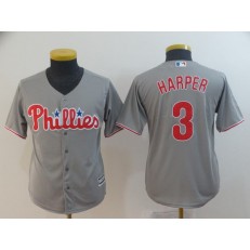 MLB Philadelphia Phillies 3 Bryce Harper Gray Youth Cool Base Jersey