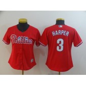 MLB Philadelphia Phillies 3 Bryce Harper Scarlet Women Cool Base Jersey