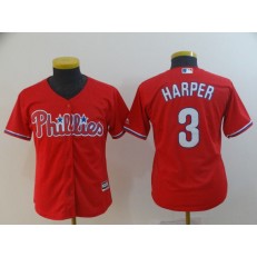 MLB Philadelphia Phillies 3 Bryce Harper Scarlet Youth Cool Base Jersey