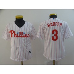 MLB Philadelphia Phillies 3 Bryce Harper White Youth Cool Base Jersey