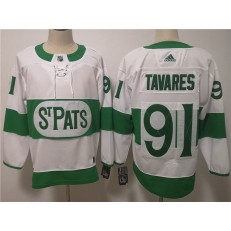 Toronto Maple Leafs 91 John Tavares White 2019 St. Patrick's Day Adidas NHL Men Jersey