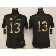 Women Nike Cleveland Browns #13 Odell Beckham Jr Black Camo Salute to Service Limited Jersey