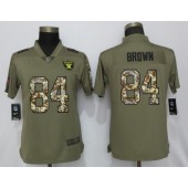 Women Nike Oakland Raiders #84 Antonio Brown Olive Camo Salute to Service Limited Jersey