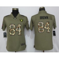 Women Nike Oakland Raiders #84 Antonio Brown Olive Camo Salute to Service Limited Jersey