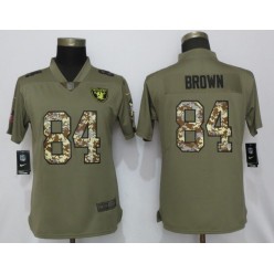 Women Nike Oakland Raiders #84 Antonio Brown Olive Camo Salute to Service Limited Jersey