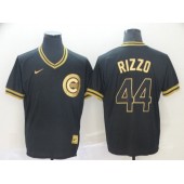 MLB Chicago Cubs #44 Anthony Rizzo Black Gold Nike Cooperstown Collection Legend V Neck Men Jersey