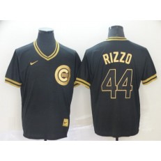 MLB Chicago Cubs #44 Anthony Rizzo Black Gold Nike Cooperstown Collection Legend V Neck Men Jersey