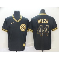 MLB Chicago Cubs #44 Anthony Rizzo Black Gold Nike Cooperstown Collection Legend V Neck Men Jersey