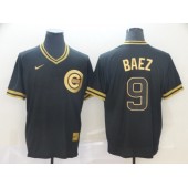 MLB Chicago Cubs #9 Javier Baez Black Gold Nike Cooperstown Collection Legend V Neck Men Jersey