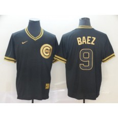 MLB Chicago Cubs #9 Javier Baez Black Gold Nike Cooperstown Collection Legend V Neck Men Jersey