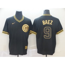 MLB Chicago Cubs #9 Javier Baez Black Gold Nike Cooperstown Collection Legend V Neck Men Jersey