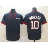 MLB Chicago White Sox #10 Yoan Moncada Navy Throwback Men Jersey