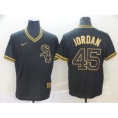 MLB Chicago White Sox #45 Michael Jordan Black Gold Nike Cooperstown Collection Legend V Neck Men Jersey