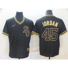 MLB Chicago White Sox #45 Michael Jordan Black Gold Nike Cooperstown Collection Legend V Neck Men Jersey