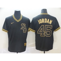MLB Chicago White Sox #45 Michael Jordan Black Gold Nike Cooperstown Collection Legend V Neck Men Jersey