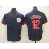 MLB Cleveland Indians #12 Francisco Lindor Black Throwback Men Jersey