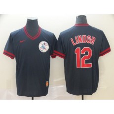 MLB Cleveland Indians #12 Francisco Lindor Black Throwback Men Jersey