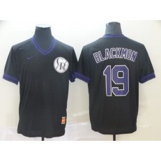 MLB Colorado Rockies #19 Charlie Blackmon Black Throwback Men Jersey