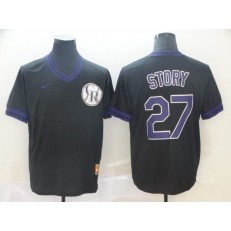 MLB Colorado Rockies #27 Trevor Story Black Throwback Men Jersey