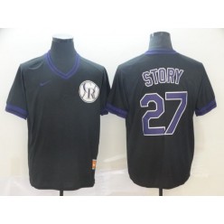MLB Colorado Rockies #27 Trevor Story Black Throwback Men Jersey