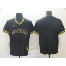 MLB Colorado Rockies Blank Black Gold Nike Cooperstown Collection Legend V Neck Men Jersey