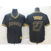 MLB Los Angeles Angels #27 Mike Trout Black Gold Nike Cooperstown Collection Legend V Neck Men Jersey