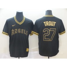 MLB Los Angeles Angels #27 Mike Trout Black Gold Nike Cooperstown Collection Legend V Neck Men Jersey