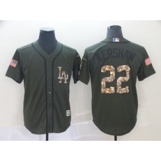 MLB Los Angeles Dodgers #22 Clayton Kershaw Olive Camo Salute To Service Cool Base Men Jersey