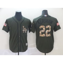 MLB Los Angeles Dodgers #22 Clayton Kershaw Olive Camo Salute To Service Cool Base Men Jersey