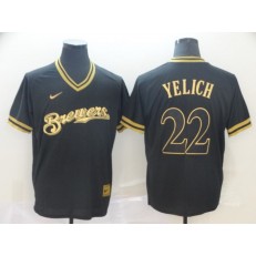 MLB Milwaukee Brewers #22 Christian Yelich Black Gold Nike Cooperstown Collection Legend V Neck Men Jersey