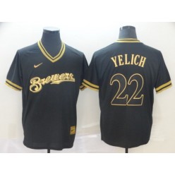 MLB Milwaukee Brewers #22 Christian Yelich Black Gold Nike Cooperstown Collection Legend V Neck Men Jersey