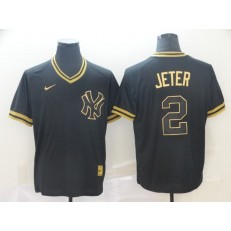 MLB New York Yankees #2 Derek Jeter Black Gold Nike Cooperstown Collection Legend V Neck Men Jersey
