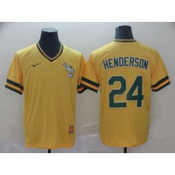 MLB Oakland Athletics #24 Rickey Henderson Yellow Throwback Men Jersey