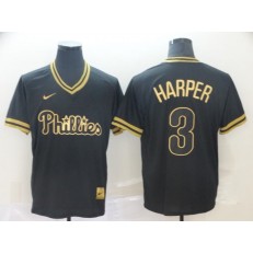 MLB Philadelphia Phillies #3 Bryce Harper Black Gold Nike Cooperstown Collection Legend V Neck Men Jersey