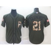 MLB Pittsburgh Pirates #21 Roberto Clemente Olive Camo Salute To Service Cool Base Men Jersey