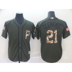 MLB Pittsburgh Pirates #21 Roberto Clemente Olive Camo Salute To Service Cool Base Men Jersey