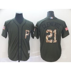 MLB Pittsburgh Pirates #21 Roberto Clemente Olive Camo Salute To Service Cool Base Men Jersey