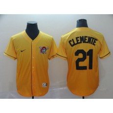 MLB Pittsburgh Pirates #21 Roberto Clemente Yellow Drift Fashion Men Jersey