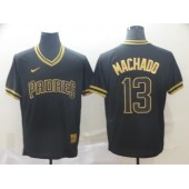 MLB San Diego Padres #13 Manny Machado Black Gold Nike Cooperstown Collection Legend V Neck Men Jersey