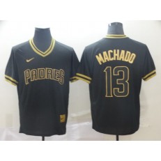 MLB San Diego Padres #13 Manny Machado Black Gold Nike Cooperstown Collection Legend V Neck Men Jersey