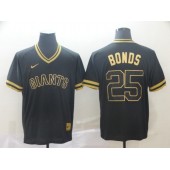 MLB San Francisco Giants #25 Barry Bonds Black Gold Nike Cooperstown Collection Legend V Neck Men Jersey