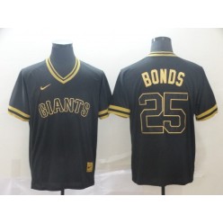 MLB San Francisco Giants #25 Barry Bonds Black Gold Nike Cooperstown Collection Legend V Neck Men Jersey