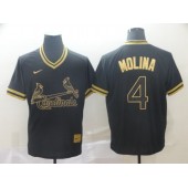 MLB St. Louis Cardinals #4 Yadier Molina Black Gold Nike Cooperstown Collection Legend V Neck Men Jersey