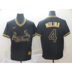MLB St. Louis Cardinals #4 Yadier Molina Black Gold Nike Cooperstown Collection Legend V Neck Men Jersey