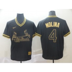 MLB St. Louis Cardinals #4 Yadier Molina Black Gold Nike Cooperstown Collection Legend V Neck Men Jersey