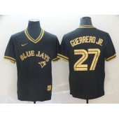 MLB Toronto Blue Jays #27 Vladimir Guerrero Jr. Black Gold Nike Cooperstown Collection Legend V Neck Men Jersey