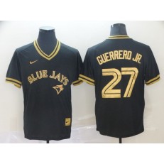 MLB Toronto Blue Jays #27 Vladimir Guerrero Jr. Black Gold Nike Cooperstown Collection Legend V Neck Men Jersey