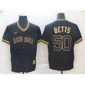 MLB Boston Red Sox #50 Mookie Betts Black Gold Nike Cooperstown Collection Legend V Neck Men Jersey